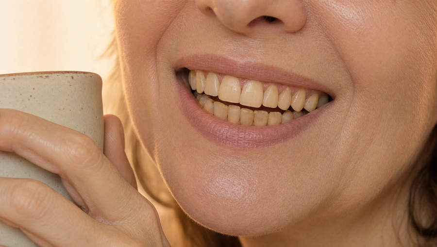Smile with yellowed, stained teeth