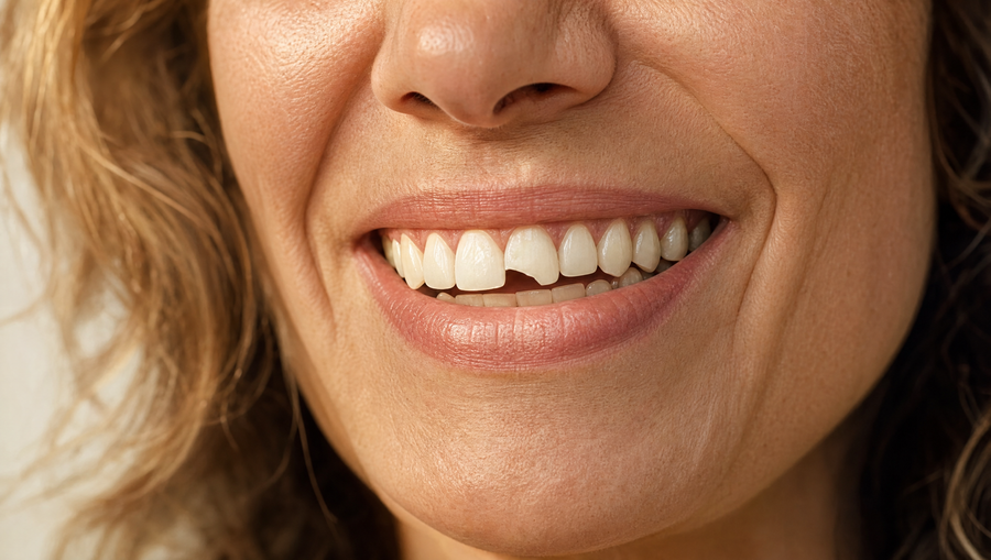 Smile with a chipped front tooth