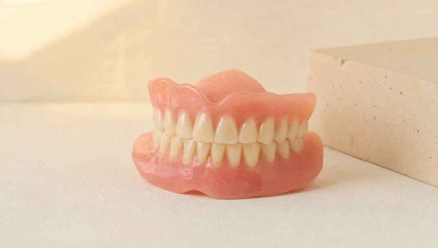 Full dentures on a table