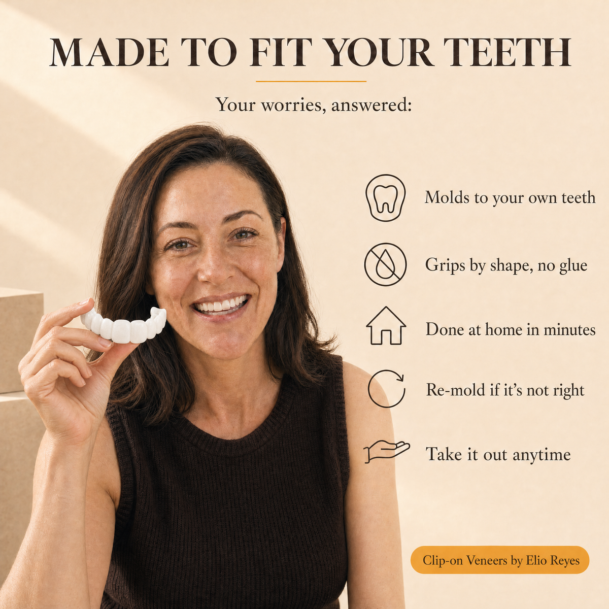 Made to fit your teeth: molds to your own teeth, grips by shape, done at home
