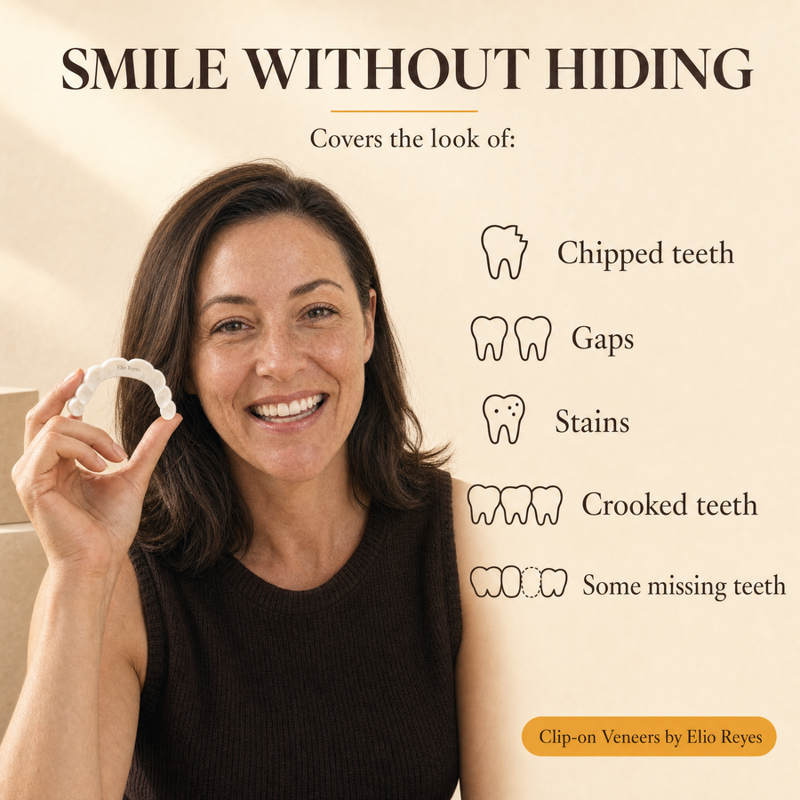 Covers the look of chipped teeth, gaps, stains, crooked teeth and some missing teeth